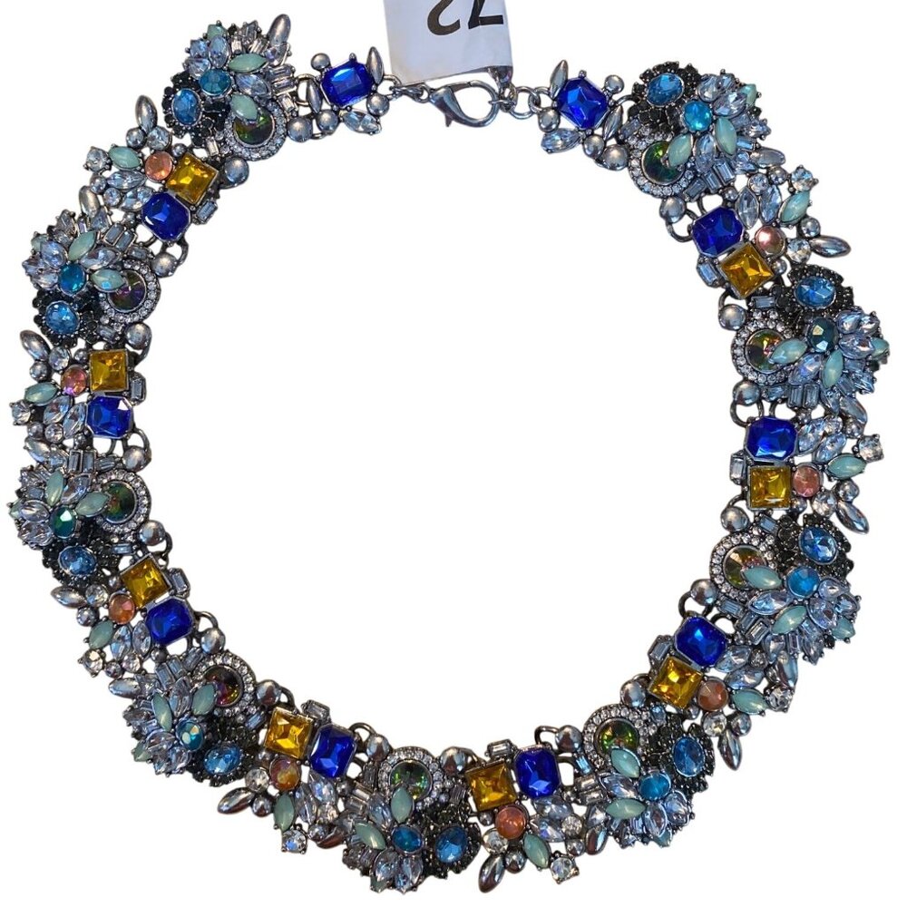 Vintage Rhinestone & Glass Beaded Floral Necklace